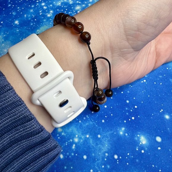 Unisex 6mm Dark Coffee Striped Agate Natural Stone Beaded Rope Bracelet NEW - Picture 5 of 7